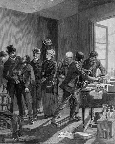 Arrestatie in Parijs van nihilisten Reinchtein en zijn vrouw. Gravure tegen het einde van de 19e eeuw (1890?) door Unknown artist