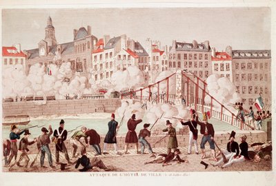 Aanval op het stadhuis van Parijs en de slag bij de brug van Arcola, 28 juli 1830 door Unknown artist