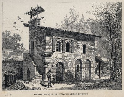 Barbarian House van de Gallo-Romeinse periode (Gallo-Romeins) - (Barbarian House Gallo-Romeinse tijdperk) gravure van 1889 in 