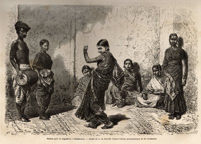 Bayaderes (of devadasi), oorspronkelijk dienaressen van de godheden, deze jonge meisjes gewijd aan een tempel kregen een zekere opvoeding, vooral de beheersing van dans en genoten bepaalde privileges, maar hun status evolueerde als serveersters van de Brah door Unknown artist
