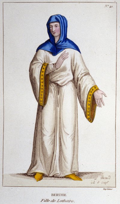 Berthe, dochter van Lotharia II, Koning van Lotharingen. gravure uit 1830 door Unknown artist