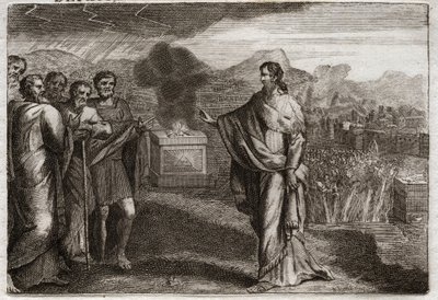 Bijbel van Royaumont, Oude Testament: Nederlaag van de Filistijnen. Samuel offert een brandoffer aan God. Daarna verdedigen de Joden zich tegen de Filistijnen. Illustratie uit 1811. door Unknown artist
