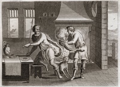 Bijbel van Royaumont, Oude Testament: Jakob en Esau. Esau verkoopt zijn broer Jakob zijn eerstgeboorterecht voor wat linzen. Illustratie uit 1811. door Unknown artist