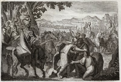 Royaumont Bijbel, Oude Testament: Jakob gaat naar Egypte. Jakob gaat Jozef zoeken met zijn hele familie. Illustratie uit 1811. door Unknown artist