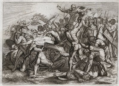 Royaumont Bijbel, Oude Testament: Zon stopt. Jozua achtervolgt zijn Amorietische vijanden en laat de zon stoppen, zodat hij meer tijd heeft om hen te verslaan. Illustratie uit 1811. door Unknown artist