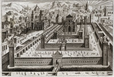 Bijbel van Royaumont, Oude Testament: Tempel van Salomo. Salomo bouwde de tempel in Jeruzalem. Illustratie uit 1811. door Unknown artist