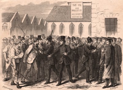 Ruzie tussen studenten van de Universiteit van Oxford en arbeiders in een straat van Oxford, Engeland door Unknown