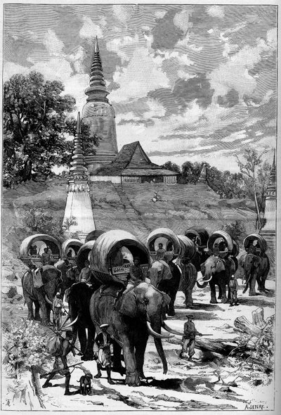 Cambodja: jachtkaravaan van het Franse protectoraat voor de berg van Lady Penh (Pnom Penh, Pnom Penh) In 