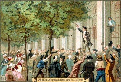 Camille Desmoulins bij het Palais Royal (12/07/1789). Chromolithografie 19e eeuw. - Franse Revolutie/Camille Desmoulins roept op tot een bestorming van de Bastille, Parijs door Unknown artist