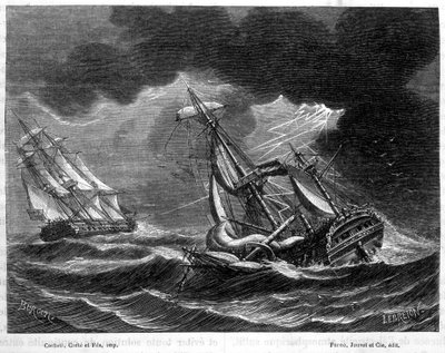 Het schip van kapitein Cook gespaard dankzij zijn bliksemafleider, nabij een Nederlands schip getroffen door bliksem - in 