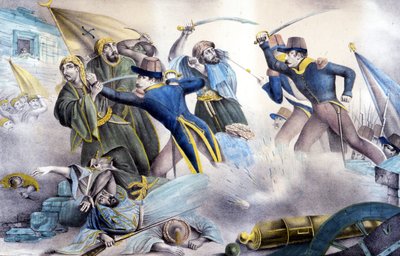 Verovering van Constantine in Algerije in 1837 door maarschalk Valée. Kleur lithografie uit de 19e eeuw door Unknown artist