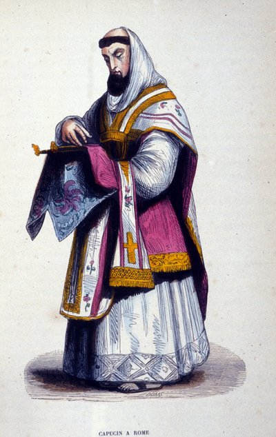 Kapucijn in Rome. Gravure uit een album over religieuze orden, Parijs door Unknown artist