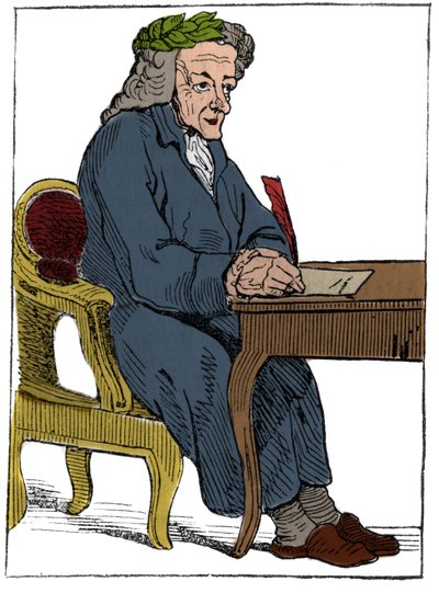 Kaartspel van de Franse Republiek (1793) gepubliceerd in de Nationale Conventie op 21/09/1792, na de val van de koninkrijken: het karakter van de filosoof onder de trekken van de Franse schrijver en filosoof Francois-Marie Arouet, bekend als Voltaire door Unknown artist