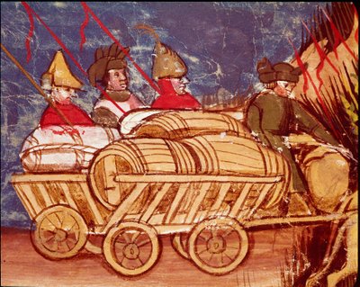 Vervoer van vaten en voedsel op karren door Unknown artist