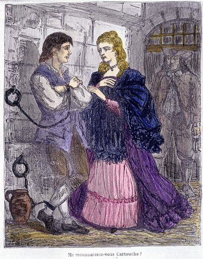 Cartridge bezocht door een dame in de gevangenis - in "Cartridge, koning van bandieten", door Grandpré door Unknown artist