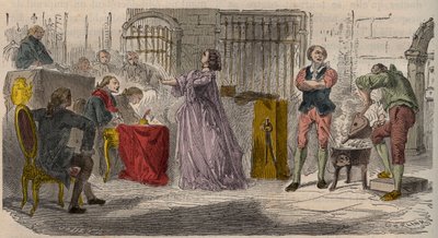 Zaak van de halsketting, het proces (1785-1786): Jeanne de Valois-Saint-Remy, Gravin de La Motte voor het Parlement van Parijs. Gravure van de 19e eeuw. door Unknown artist