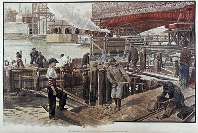 Bouwplaats van de Pont Alexandre III - in Le petit journal 05/1899 door Unknown artist