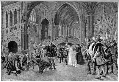 Personages van Karloo, Jonah, Rysoor, Blackcarmes, Hertog van Alba, Rafaela en het gevolg van de Hertog van Alba in Act IV 
