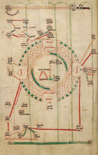 Circulaire kaart van Jeruzalem, met de Tempel en het Heilig Graf door Unknown artist