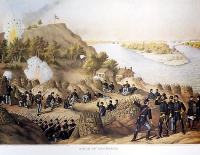 Burgeroorlog (1861 - 1865), Amerikaanse Burgeroorlog. Belegering van Vicksburg (aan de grens van Arkansas en Mississippi), de stad werd ingenomen door generaal Grant (en de Noordelijken), de stad viel na veertig dagen belegering (19 mei tot 4 juli) door Unknown artist