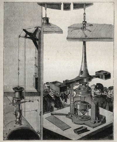 Munt: De stoomweegschaal van de London Mint. Gravure uit 1885 in 