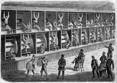 Coldbath Fields Gevangenis - Huis van Correctie in Londen - de tredmolen - Coldbath Fields - Londen Gravure 1868 door Unknown artist