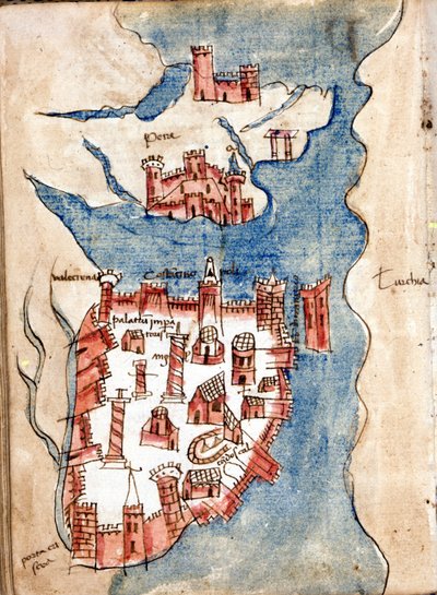 Constantinopel, manuscriptkaart van Venetië uit de 15e eeuw. door Unknown artist