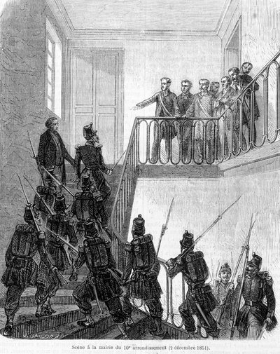 Staatsgreep: arrestatie van afgevaardigden in het stadhuis van het 10e arrondissement van Parijs op 2 december 1851. door Unknown artist