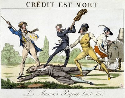 Krediet dood: slechte betalers hebben het gedood - karikatuur rond 1820 door Unknown artist