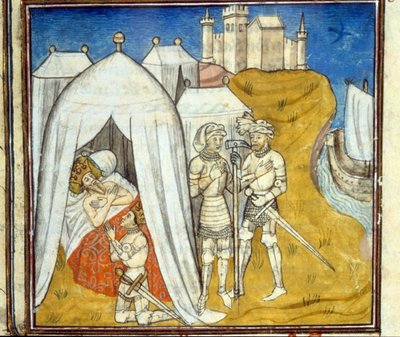 Dood van Lodewijk IX aan de pest tijdens de 8e kruistocht in 1270 - Miniatuur door Unknown artist