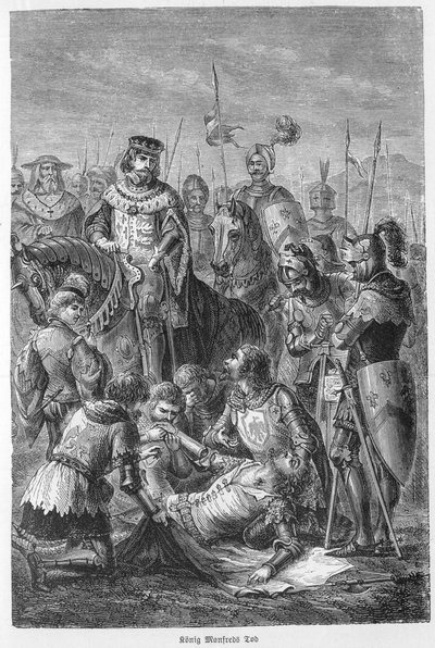 Dood van Manfred, Koning van Sicilië - 1266 - Manfred gedood in de Slag bij Benevento (26 februari 1266) door Unknown artist