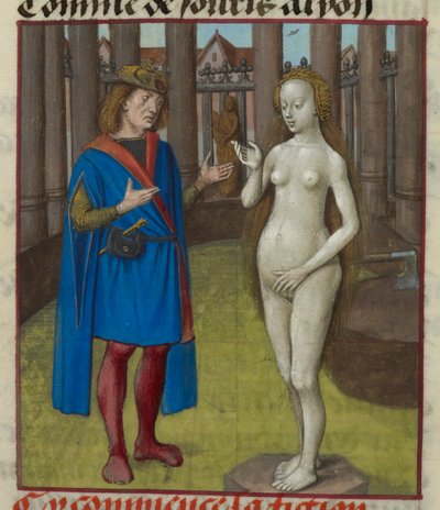 (detail) van een miniatuur van Pygmalion en het standbeeld door Unknown artist