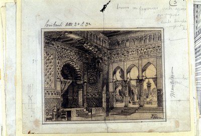 Tekening voor het decor van Scene 3 van Act II van de opera 