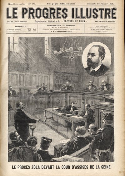 Dreyfus-affaire: Emile Zola (1840-1902) bij de rechtbank van de Seine voor het proces van Alfred Dreyfus door Unknown artist