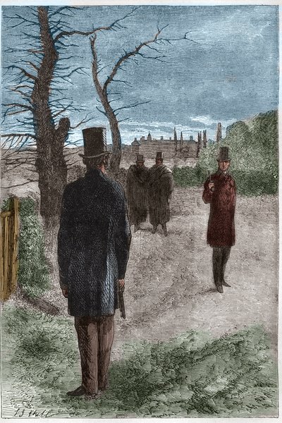 Duel tussen George William Finch-Hatton, Graaf van Winchilsea (1791-1858) en Arthur Wellesley, Hertog van Wellington (1769-1852) in Battersea Fields, op 21 maart 1829 door Unknown artist