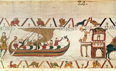 Graaf Harold keert terug naar Engeland, Tapijt van Bayeux door Unknown artist