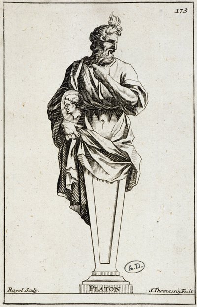 Gravure van een standbeeld van Plato door Unknown artist