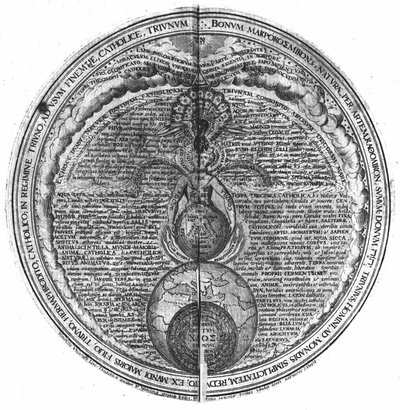 Gravure van het “Amphitheatrum sapientiae aeternae” (Amfitheater van eeuwige wijsheid) (Hamburg: n.n.) door Unknown artist