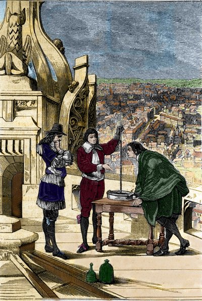 Ervaring van Blaise Pascal met een kwikbarometer bovenop de Tour Saint Jacques la Boucherie in Parijs door Unknown artist