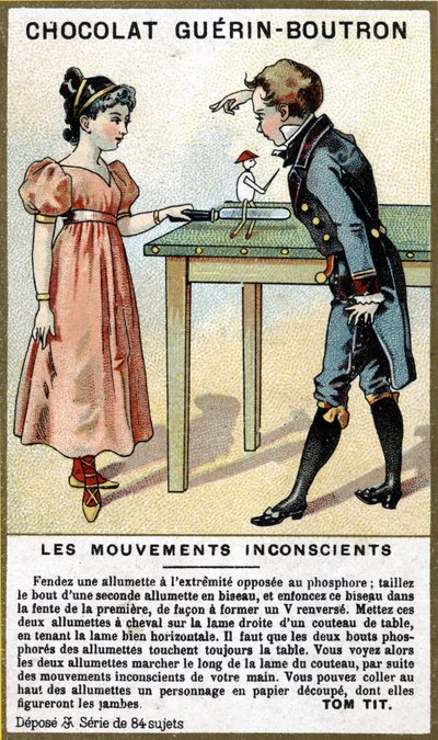 Ervaring van twee kinderen met lucifers en een mes. Chromolithografie van chocoladeverpakking Guérin Boutron. door Unknown artist