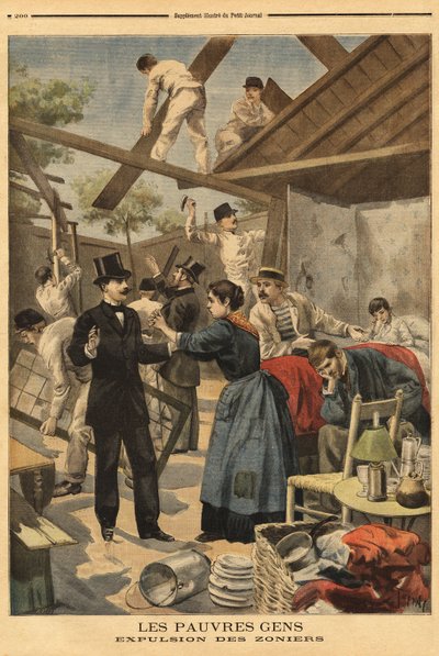 Uitdrijving en element van de barakken opgezet in de militaire zone bij de Gentilly-poort door Unknown artist