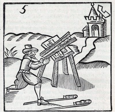 Vuurwerk en vuurwerk: Ambachtsman die stokjes gooit. Reproductie van de gravures van het werk van de Franse jezuïet Jean Leurechon 