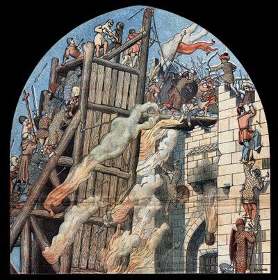 Eerste Kruistocht: het beleg en de inname van Jeruzalem door de kruisvaarders onder leiding van Godefroy de Bouillon (1058-1100) in 1099. door Unknown artist