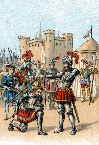 Francis I van Frankrijk vraagt om geridderd te worden door de Chevalier Bayard na de overwinning in de Slag bij Marignano, Italië door Unknown artist