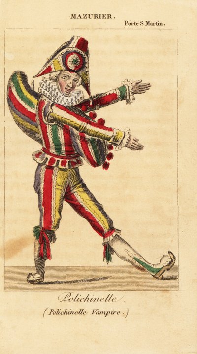 Franse komische danser en mimespeler Charles-Francois Mazurier als Polichinello in Polichinelle Vampire door Theodore de Banville in het Theatre de la Porte Saint-Martin door Unknown artist