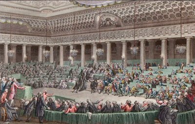 Franse revolutie - De Nationale Vergadering doet afstand van alle privileges, 4 augustus 1789, gegraveerd door Helman - Assemblee - Nationale Afstand van alle - privileges, in Versailles, Zitting van de - Nacht van 4 op 5 augustus 1789 door Unknown artist