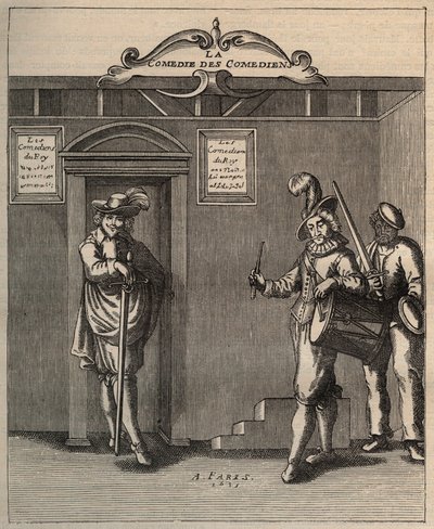 Frontispice van The Comedy of Comedians, Poem of New Invention door Georges de Scudery - 1635 door Unknown artist