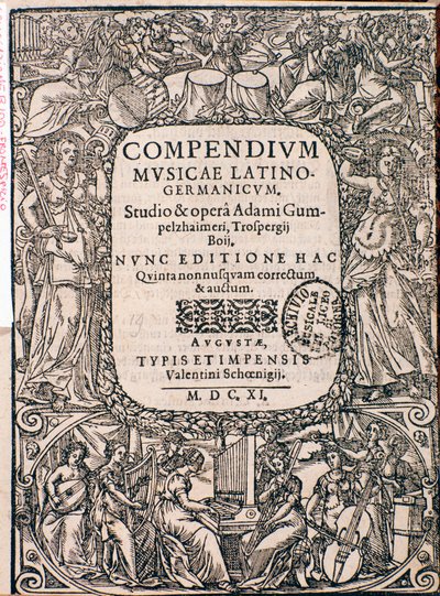 Frontispice van Compendium van Muziek door Adam Gumpelzhaimer door Unknown artist