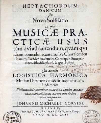 Frontispice van Heptachordum danicum door John Michael Corvinus door Unknown artist