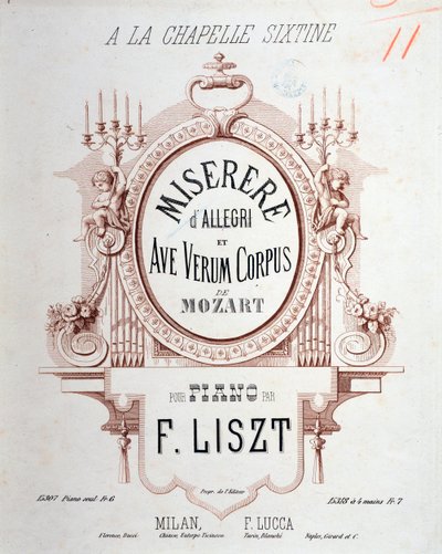 Frontispice van Miserere door Allegri en Ave verum corpus door Mozart, getranscribeerd door Liszt voor piano (1865) door Unknown artist